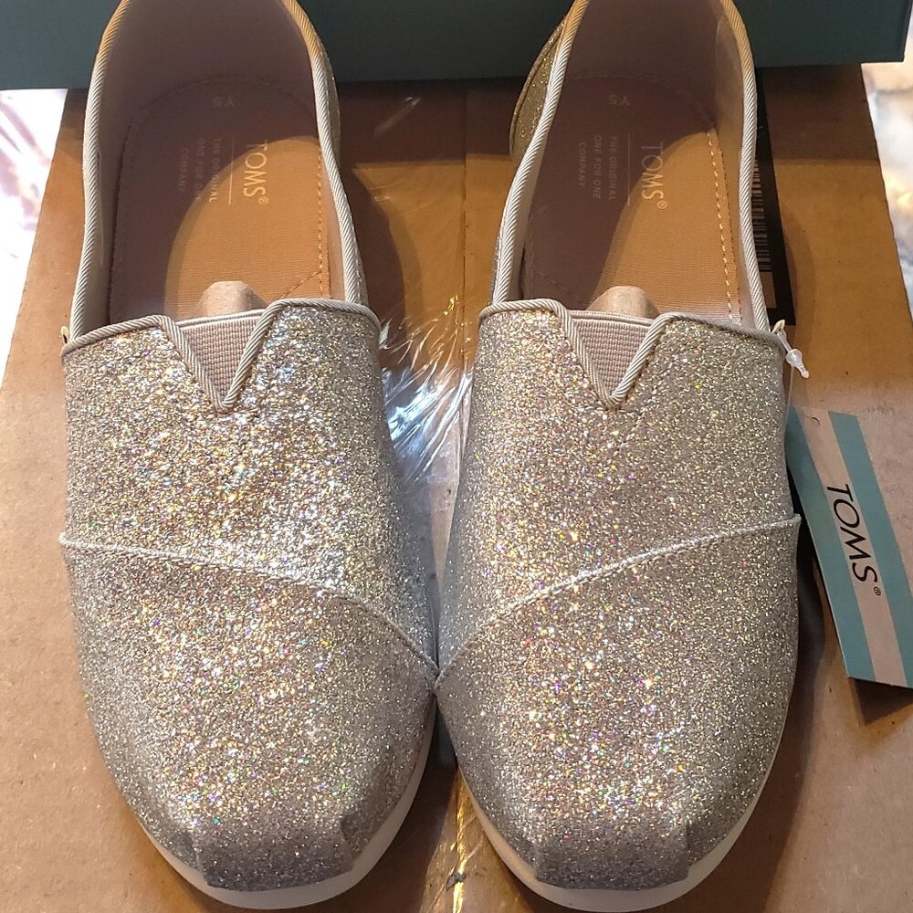 Size 6 (Youth) - TOMS Classics Girls' Alpargata Shoes - SILVER IRIDESCENT - NEW